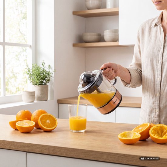 Bestron Citruspers Elektrisch - ACJ350CO - 40W - Incl. 2 perskegels, aromadeksel, sap reservoir - 0,7 Liter - Koper - 5 jaar garantie van Merkloos — afbeelding 5