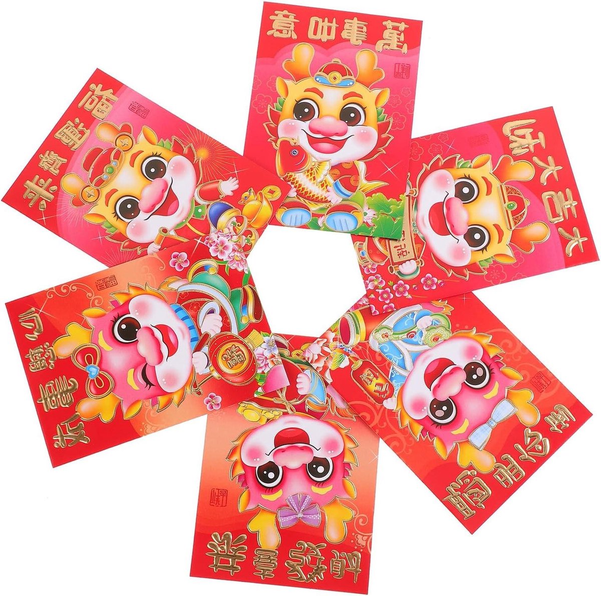 Dragon Year Envelopes - Lucky Wishes Packs - Geschenken Geven - Traditioneel Ontwerp - 60 Stuks - Rood