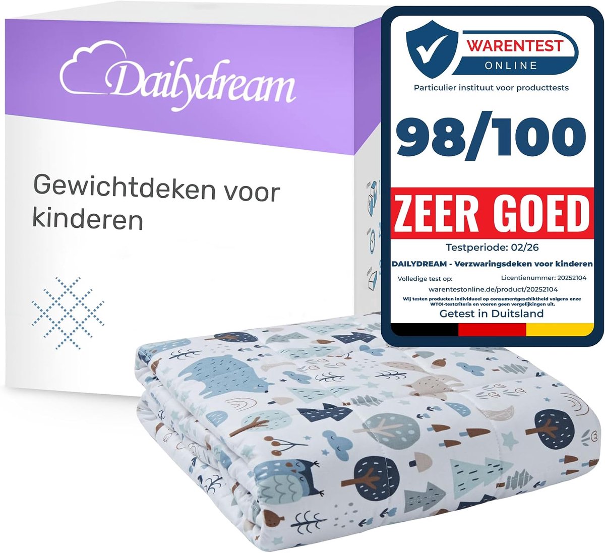 SnelShoppen - Dailydream Kinderen Gewichtsdeken 90 x 120 cm 2.5 kg | Motief Bos | 100% Katoen | Glasparelvulling | Zware Deken voor Slaap | Therapie D