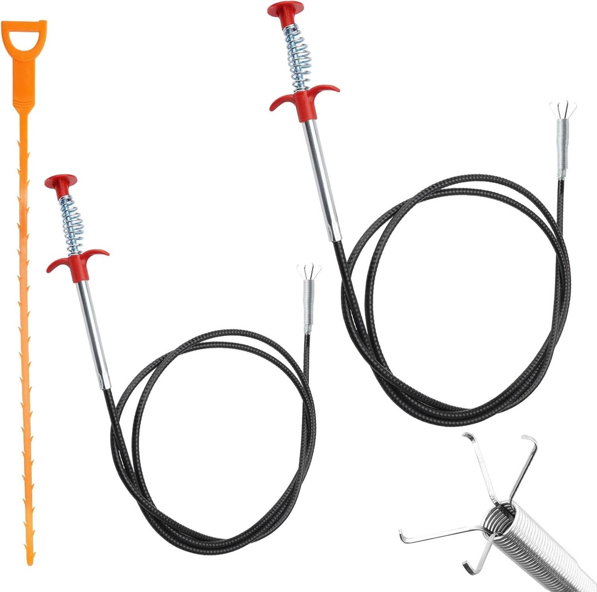 Set van 2 Flexibele Grijpers voor het Reinigen van Afvoeren, 2m en 90cm, Ideaal voor Keuken en Badkamer, Verwijdert Verstoppingen en Vuil