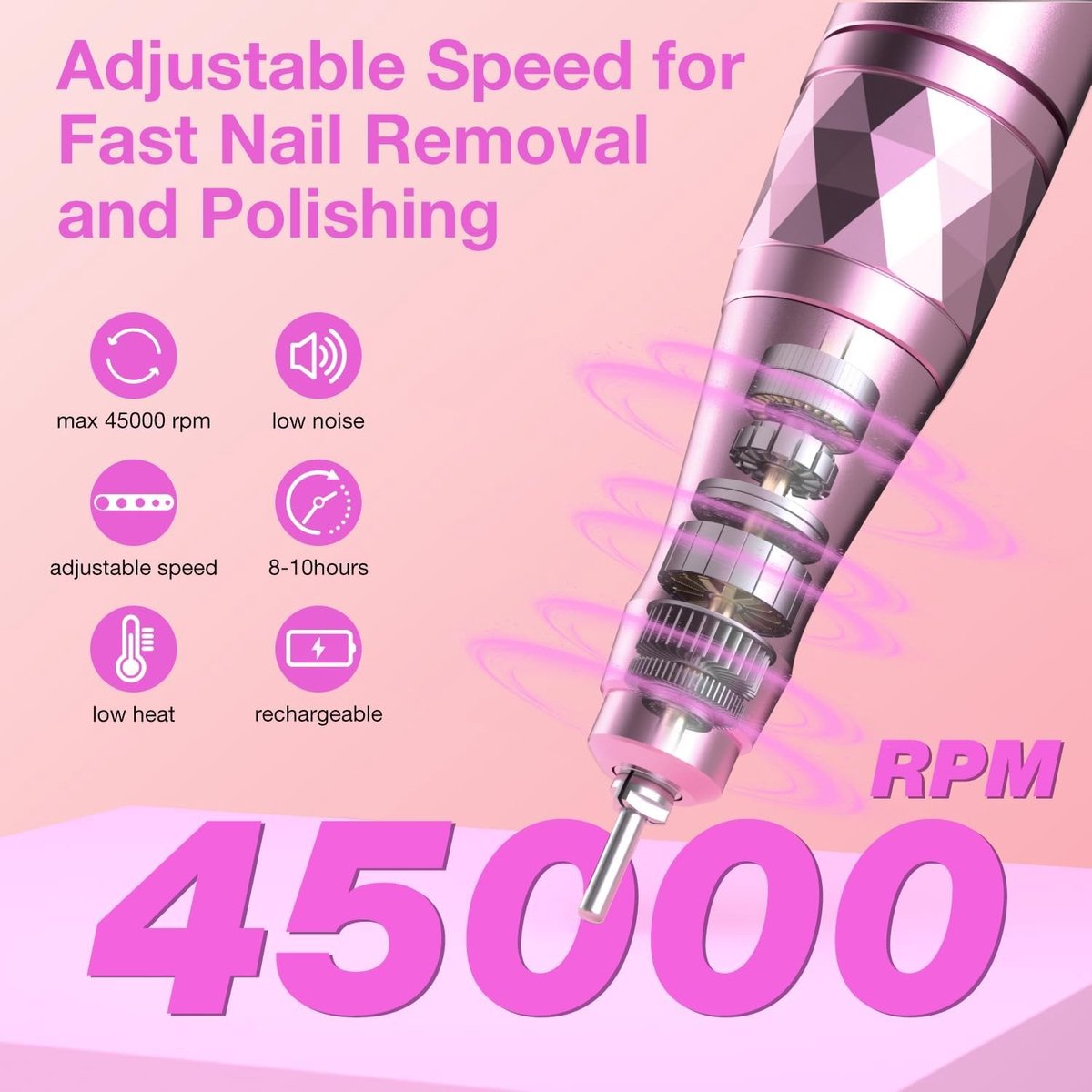 Elektrische Nagelvijl - Professionele Nagelboor - Acryl & Gel - 45000 Tpm Snelheid - 800 Gram - Roze