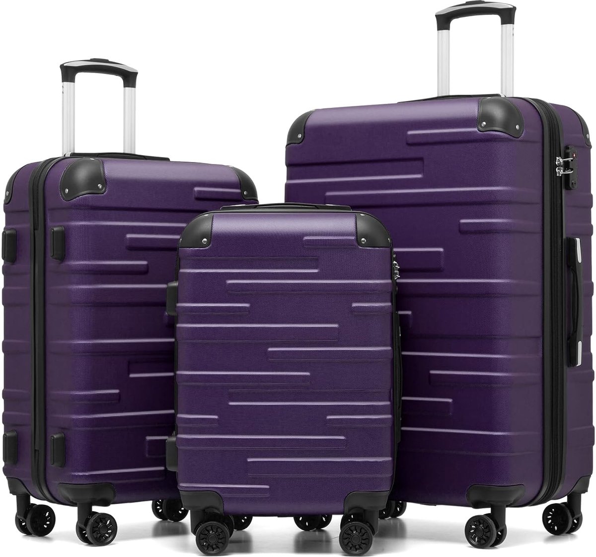 Koffer met harde schaal, rolkoffer, reiskoffer, vergrotende bagage (alleen grote koffer uitbreidbaar), ABS-materiaal met TSA-slot en 4 wielen, grijspaars, Koffer-Set, Koffer set; reiskofferset