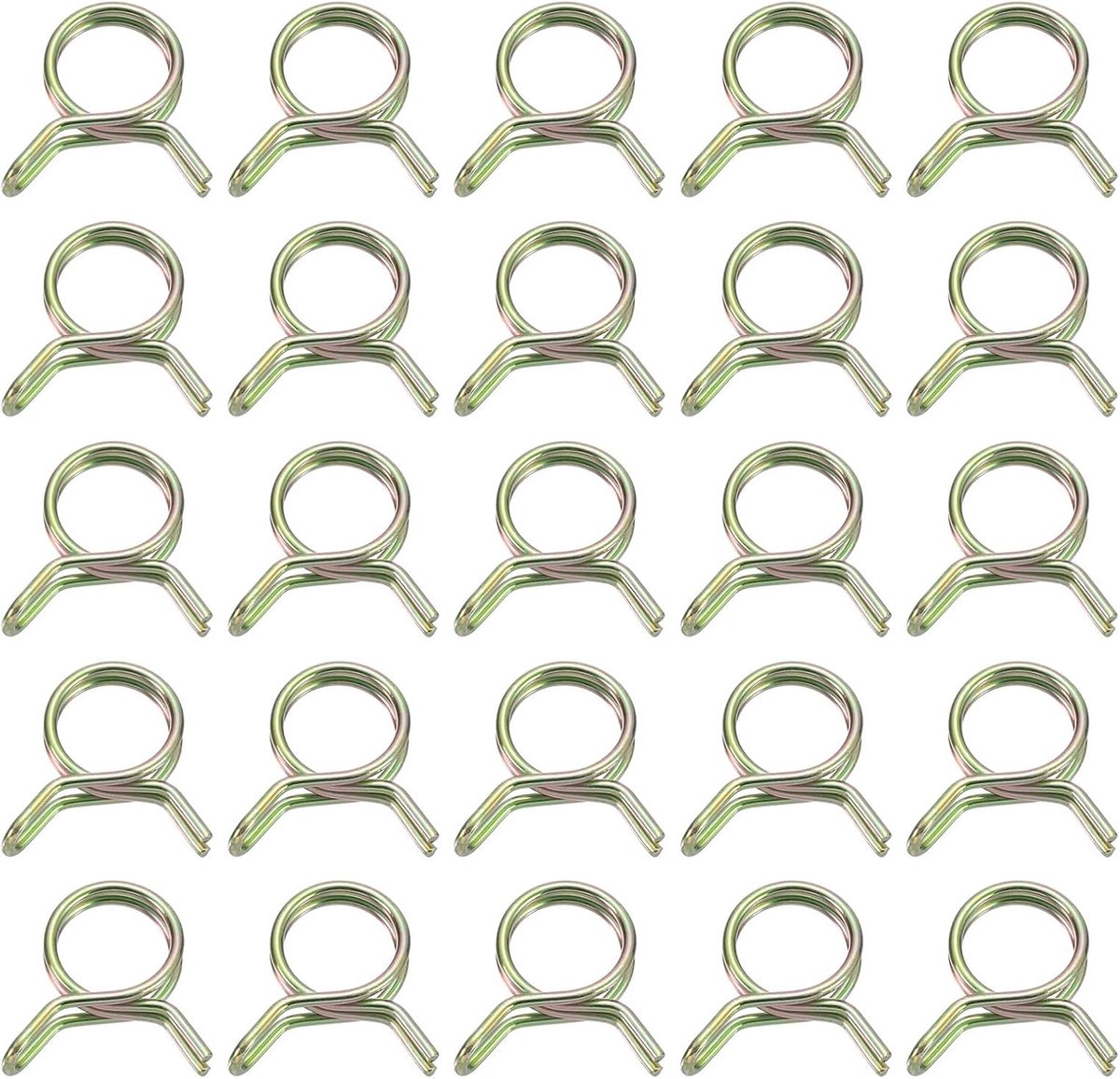 25 stuks dubbele draad-veerslangklemmen, 10 mm binnendiameter geschikt voor 10-11 mm buitendiameter slang, brandstofleiding, siliconen slangclips, kleur zink