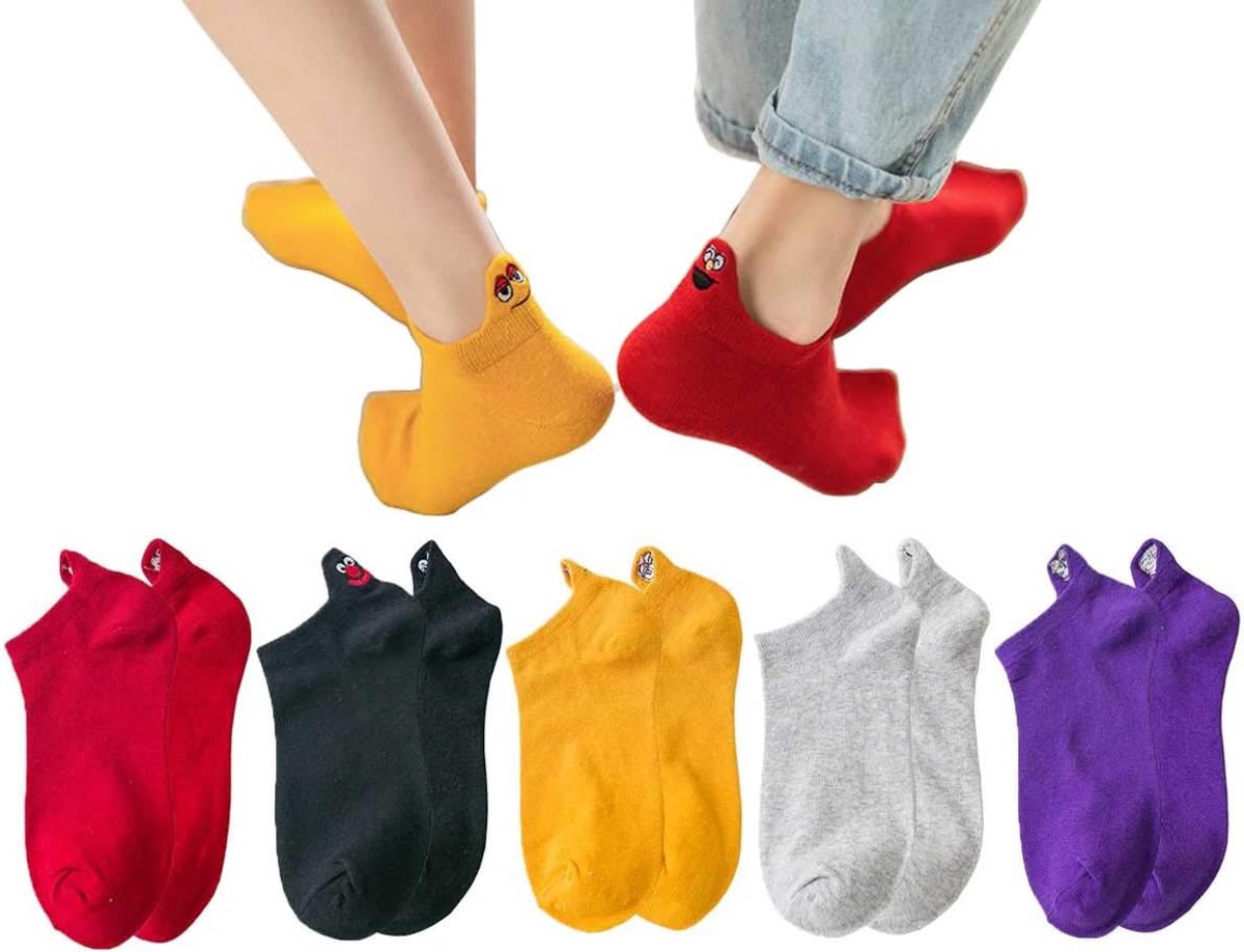 Sokken, grappige katoenen sokken, cartoon, geborduurde sneakers, korte sokken
