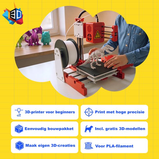 3D&Print® X1 3D-printer voor Beginners - Compact FDM Starterspakket en Bouwpakket - TF Geheugenkaart - 10 m PLA-Filament 1,75mm - 0,4mm Spuitmond - Easyware, Cura en S3D - Cadeau voor Jongens en Meisjes - 6, 7, 8, 9, 10, 11, 12+ Jaar