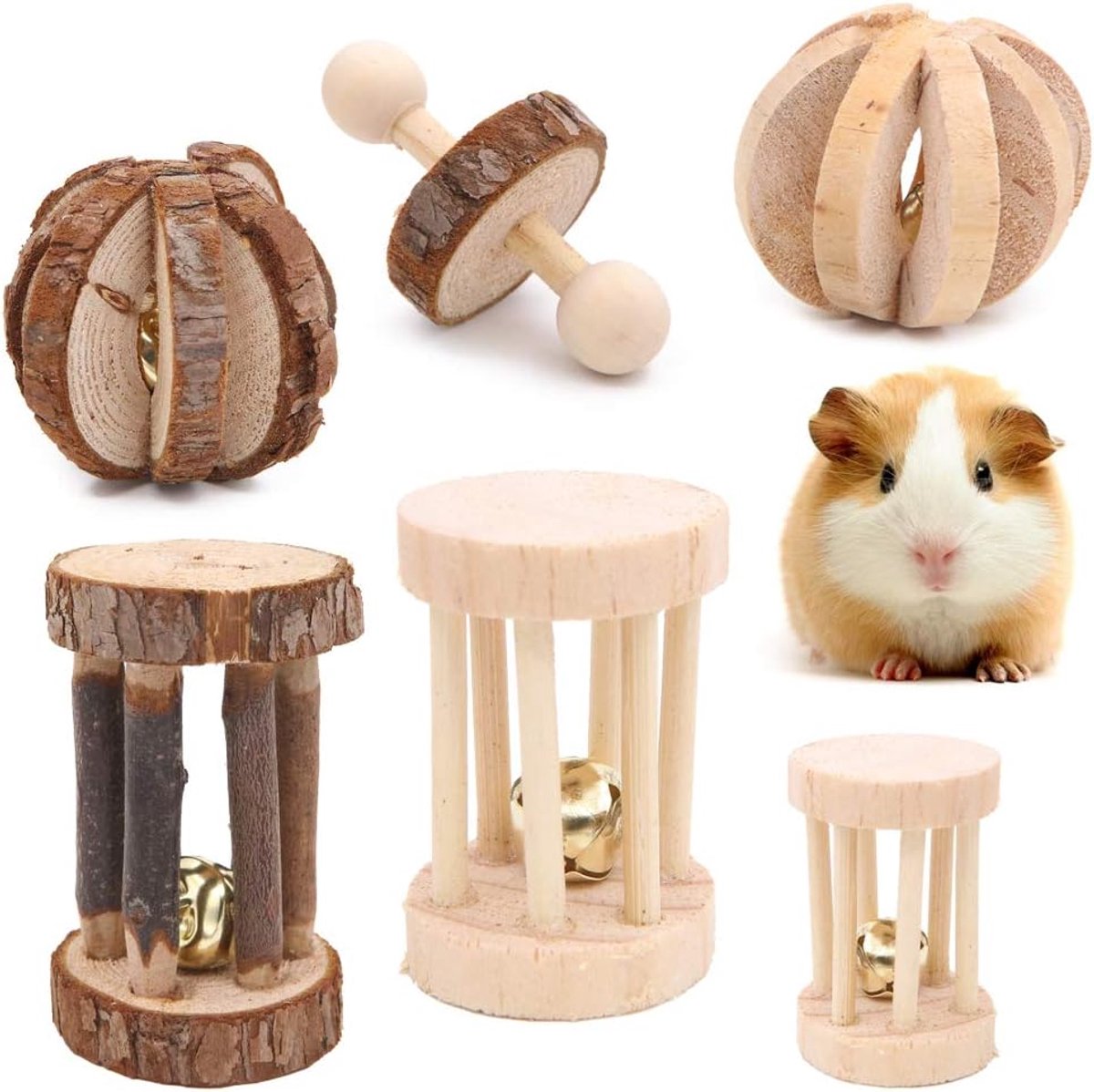 6 Pcs Houten Kauwen Knagen Gooi Roll Toss Speelgoed Hamster Muizen Chinchilla's Konijn Gerbil Cavia Speelgoed