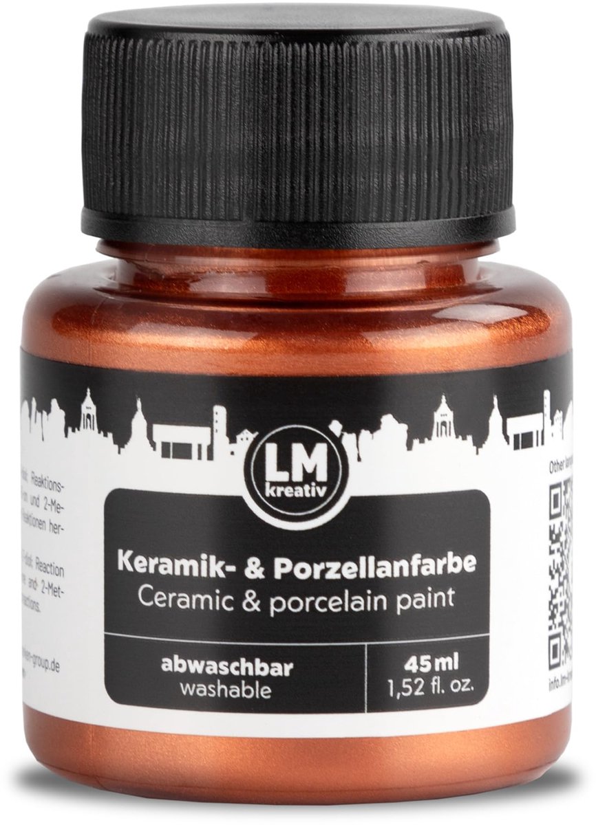 LM-Kreativ Porselein en Glasverf - Dekkende verf - Op Waterbasis - Hittebestendig - Metallic Koper - 45 ml