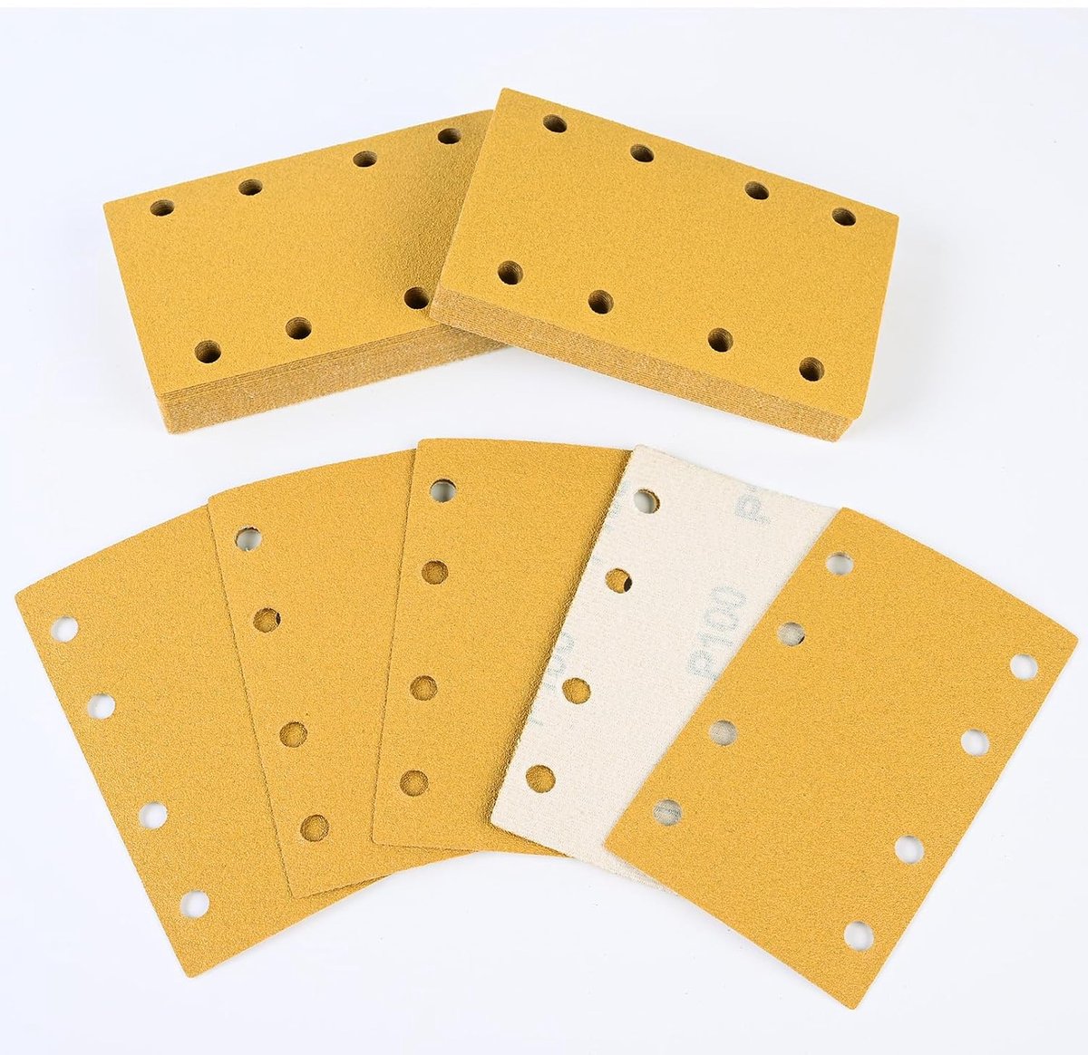 80 x 133 mm, 8 gaten, 50 stuks, klittenband-schuurpads P100, sterkere verwijdering, schuurbladen voor vlakschuurmachine op hout, metaal, lak, kunststof Sruhrak