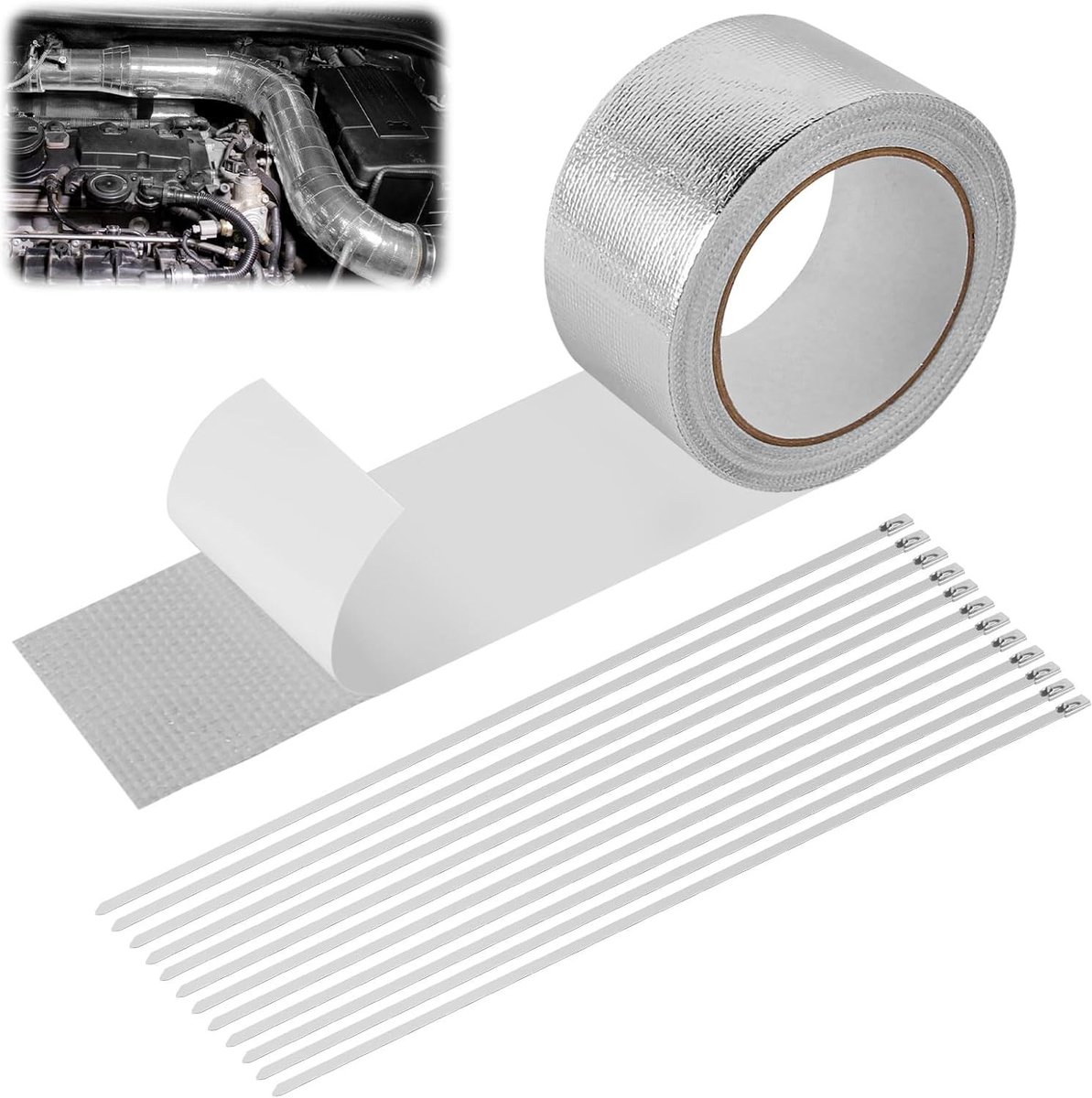 SnelShoppen - Uitlaat Tape Hittebestendige Tape 20 m x 5 cm Zelfklevend met 12 Kabelbinders Uitlaat Reparatie Kit voor Auto Motor Manifold