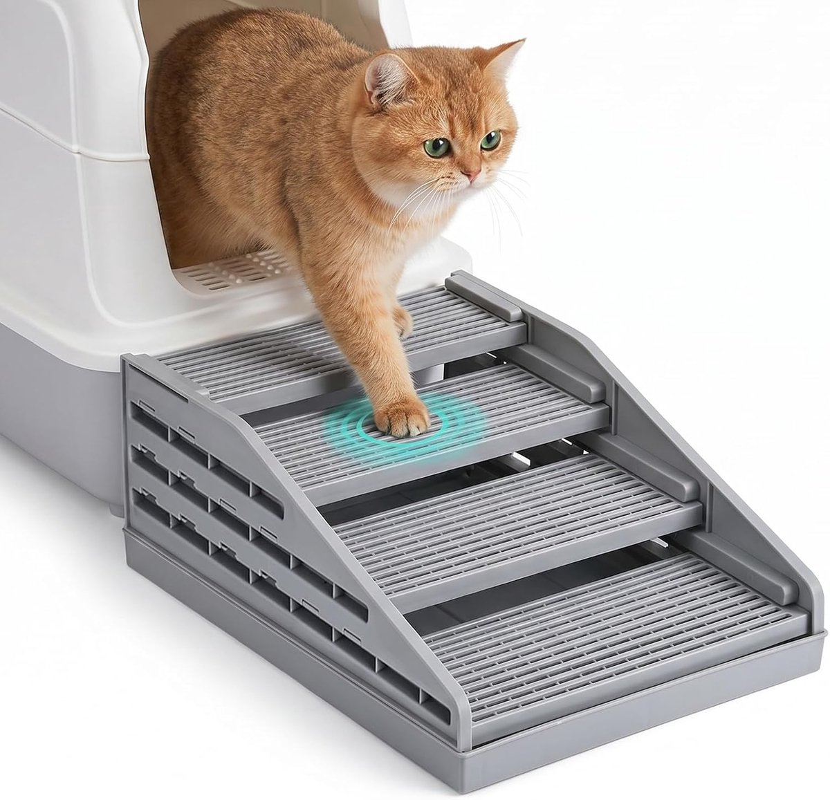 Kattenbakhelling met hoogteverstelling, antislip kattenbaktrede met filterfunctie, kattentrap, ideaal voor automatische kattenbakken, kittens en seniorenkatten