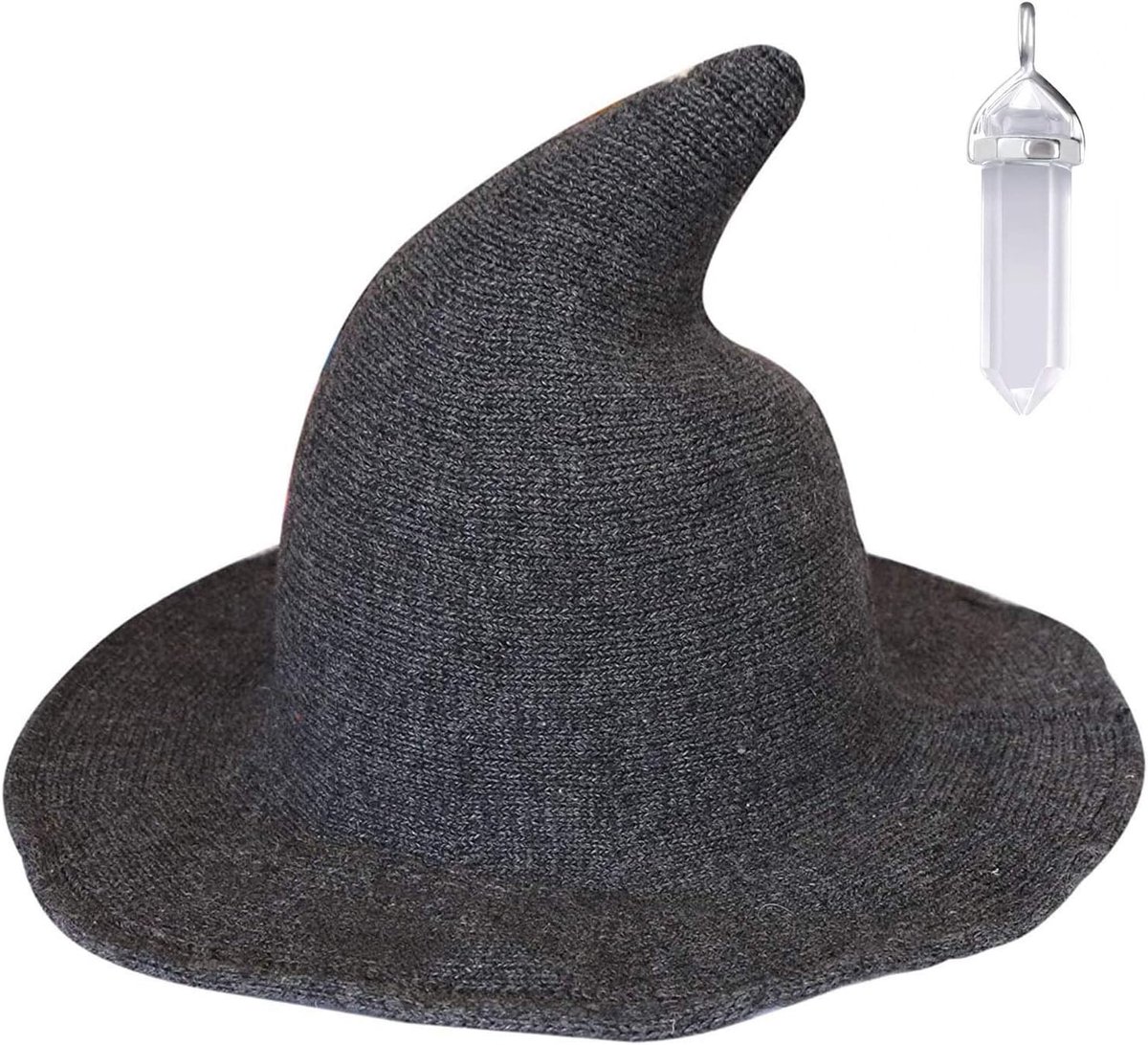 Heksenhoed voor Halloween,Harry Potter Heksenhoed Opvouwbare,Carnaval Cosplay Cap met Witte Kristallen Ketting,Themafeest Tovenaarshoed,Puntmuts Hoofddeksel heksen accessoire,Duurzame Heksenpet