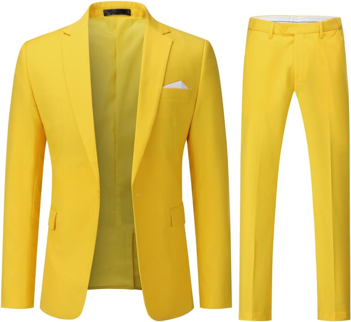 2-delig slim fit herenpak business bruiloft modern pak colbert pantalon, geel, M