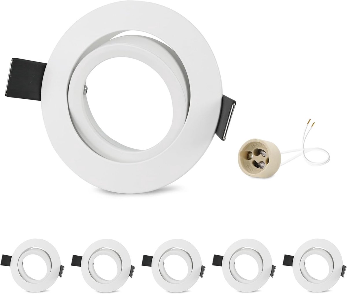 6-delige inbouwspots frame GU10 aluminium zwenkbaar wit inbouwspots inbouwverlichting spot rond gatdiameter 68-75mm plafond inbouwspot voor halogeen MR16, incl. GU10-fitting voor 230V