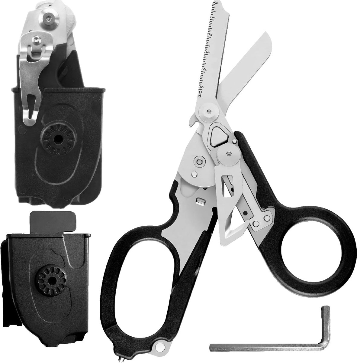 schaar, multitool, reddingsschaar met 6 praktische functies, opvouwbare schaartang van roestvrij staal, gordelsnijder, glasbreker, Raptor Response noodschaar