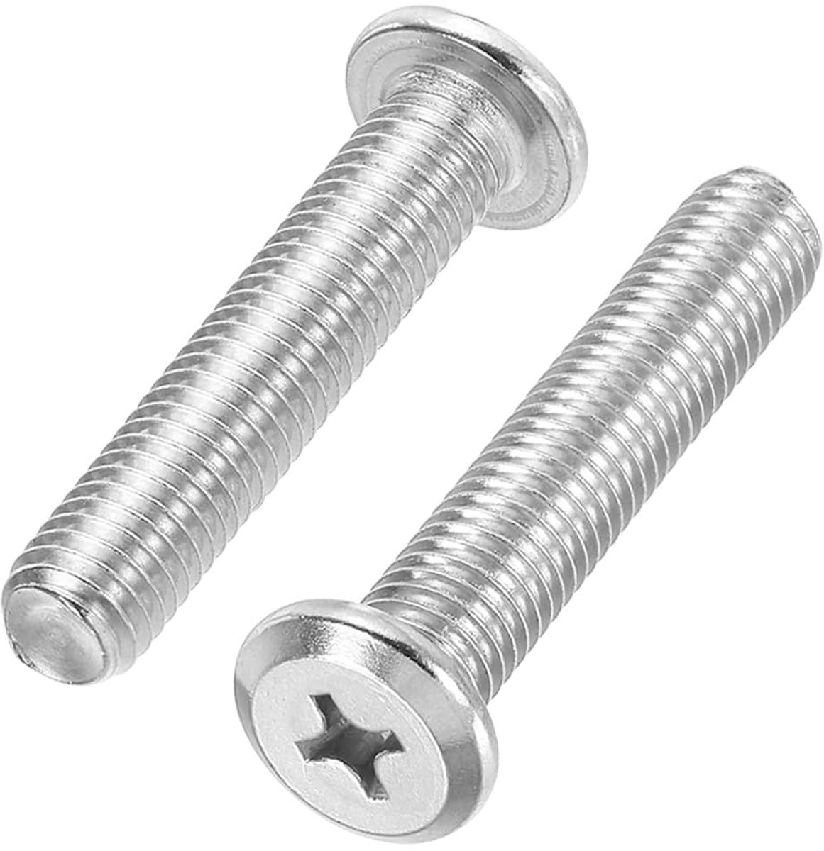 Lenskopschroeven Platte Ronde Kop Phillips Schroeven, 2-pack M10-1,5 x 50 mm Machineschrouwen 304 Roestvrij Staal 18-8 Volledige Draad Draadschroeven Set voor Reparatie Zilver