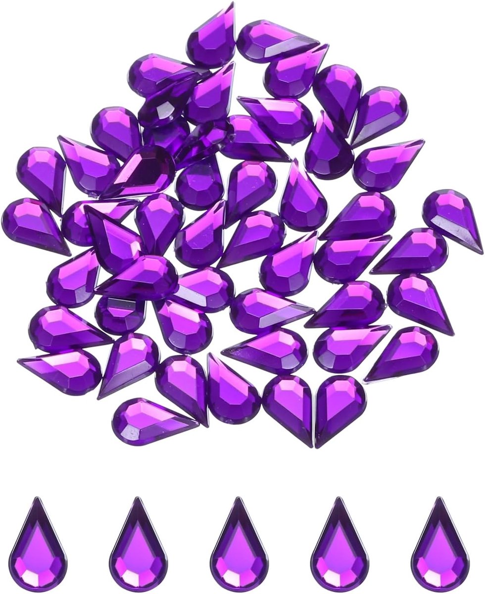 50 stuks acryl edelstenen met platte achterkant, 6 x 10 mm, kunststrassteentjes voor doe-het-zelf knutselen, kralen, bruiloft, gezichtsbeschildering, sieraden, dieppaars