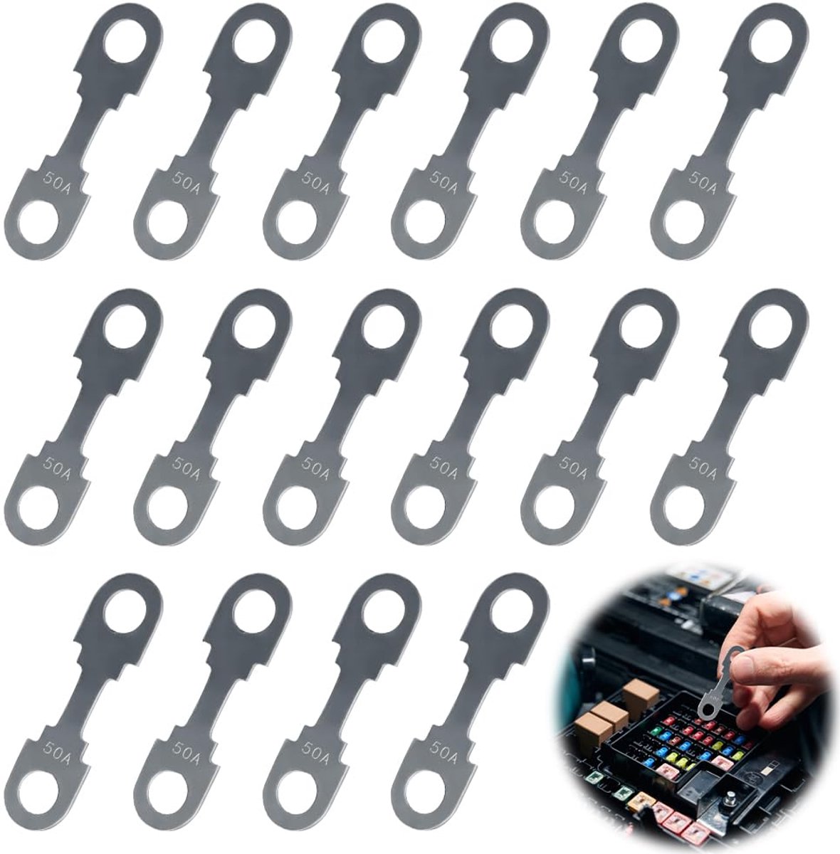 mizikuu 16 stuks autostripzekeringen, bladzekeringen, 50 A, bladzekeringen, platte zekeringsstrips, autobeveiliging, accessoires voor auto, camper, hifi