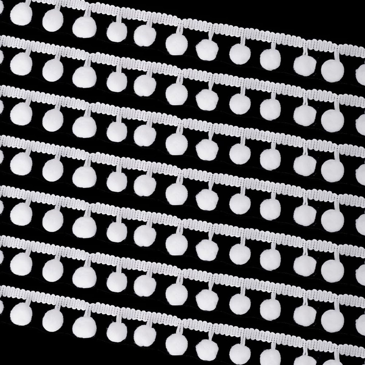 PandaHall 22 yard pompons ballen franje trim 10 mm witte rand franje lint pompons kwastje kant accessoires voor het naaien van kussens kleding doe-het-zelf knutselen feest thuis 13 mm ballen