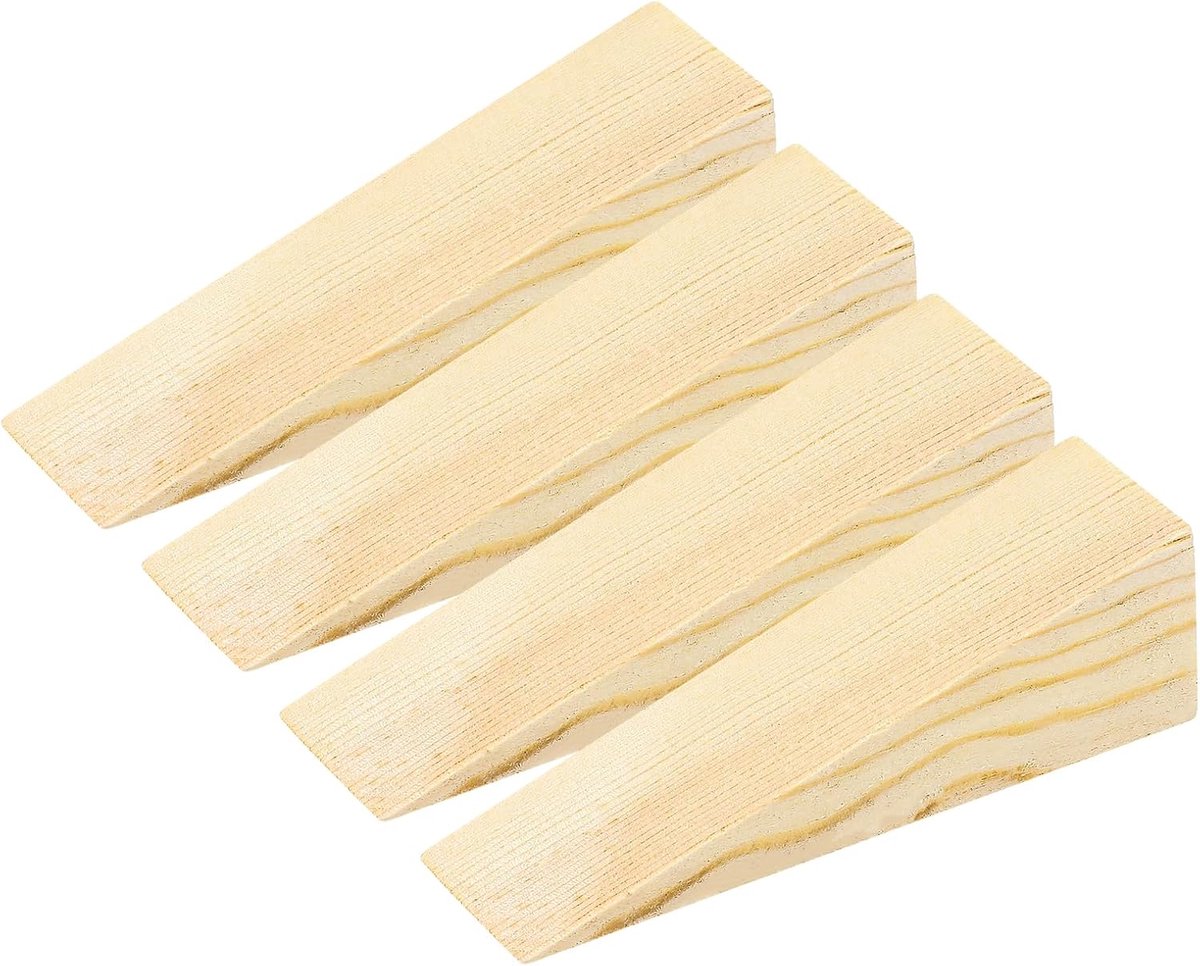 SnelShoppen - 4 stuks houten deurstoppers, sterke antislip driehoekige deurwiggen voor onder de deur, geschikt voor tegels, beton, tapijt en houten vl