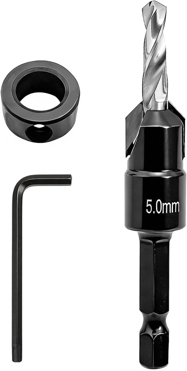 Verzinkboren voor hout met centreerboor en 1/4 "Quick Change Shank voor timmerman 5 mm
