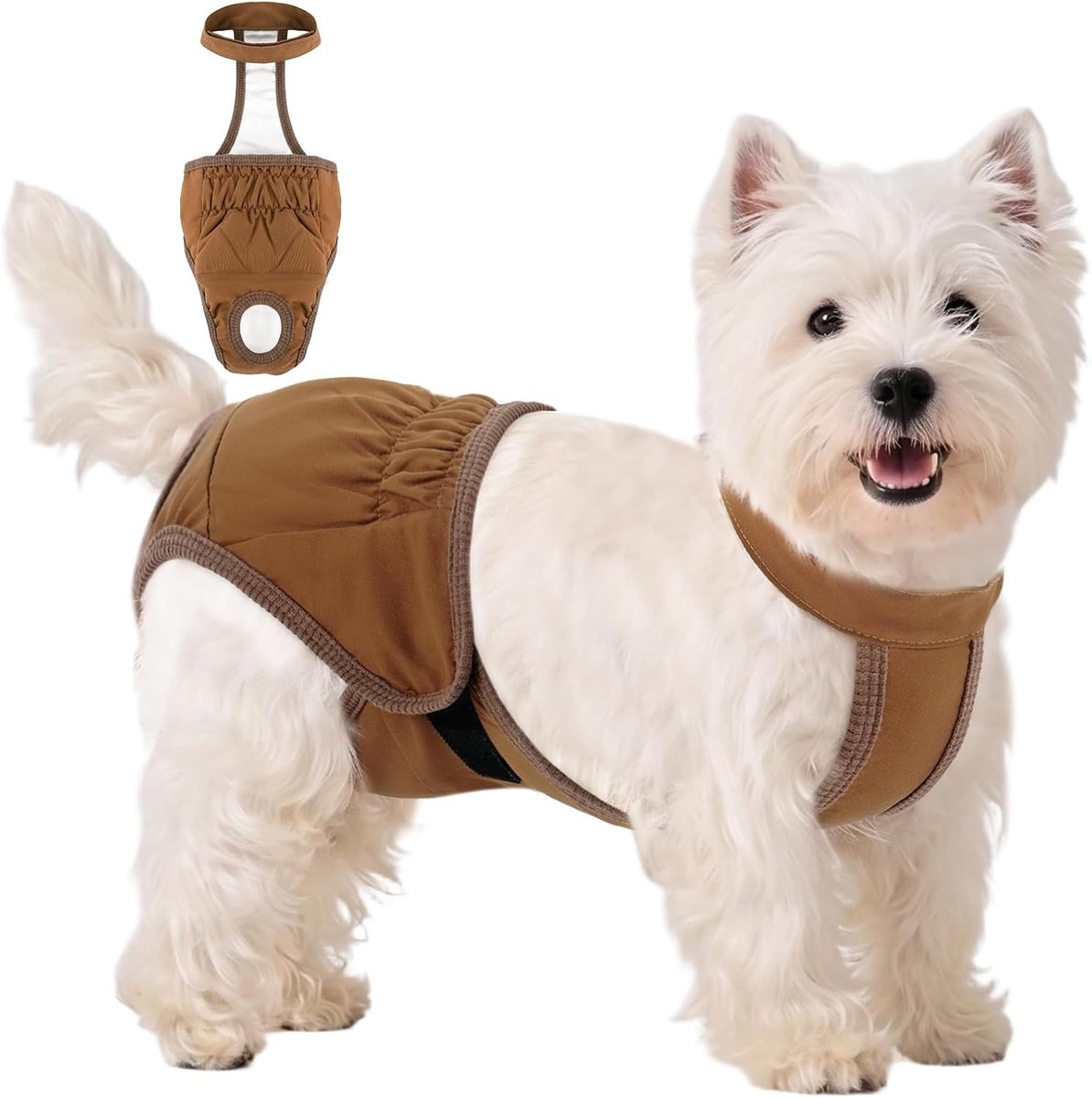 Loopbroek voor teefjes, herbruikbare hondenluiers voor teefjes en honden, wasbaar en ademend, met verstelbare klittenbandsluiting, kaki, M