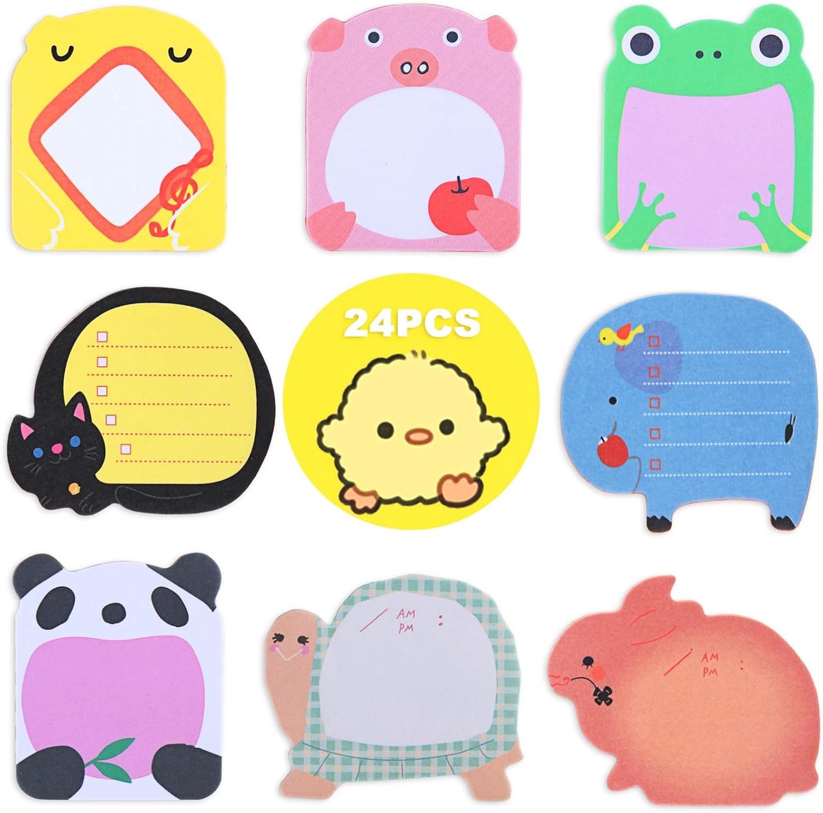 Bundel van 24 Kleurrijke Dieren Sticky Notes voor Kinderfeest Tasvullingen, Zelfklevende Memo Pads met Cartoon Dier Ontwerpen, Perfect voor Thuis, School, en Kantoorcadeau