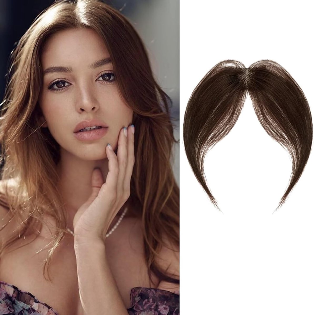 pony, clip-in haarverlengingen voor vrouwen, echt menselijk haar, 360 3D-cover Wispy pony op Franse pony voor dagelijks gebruik, lichtbruin