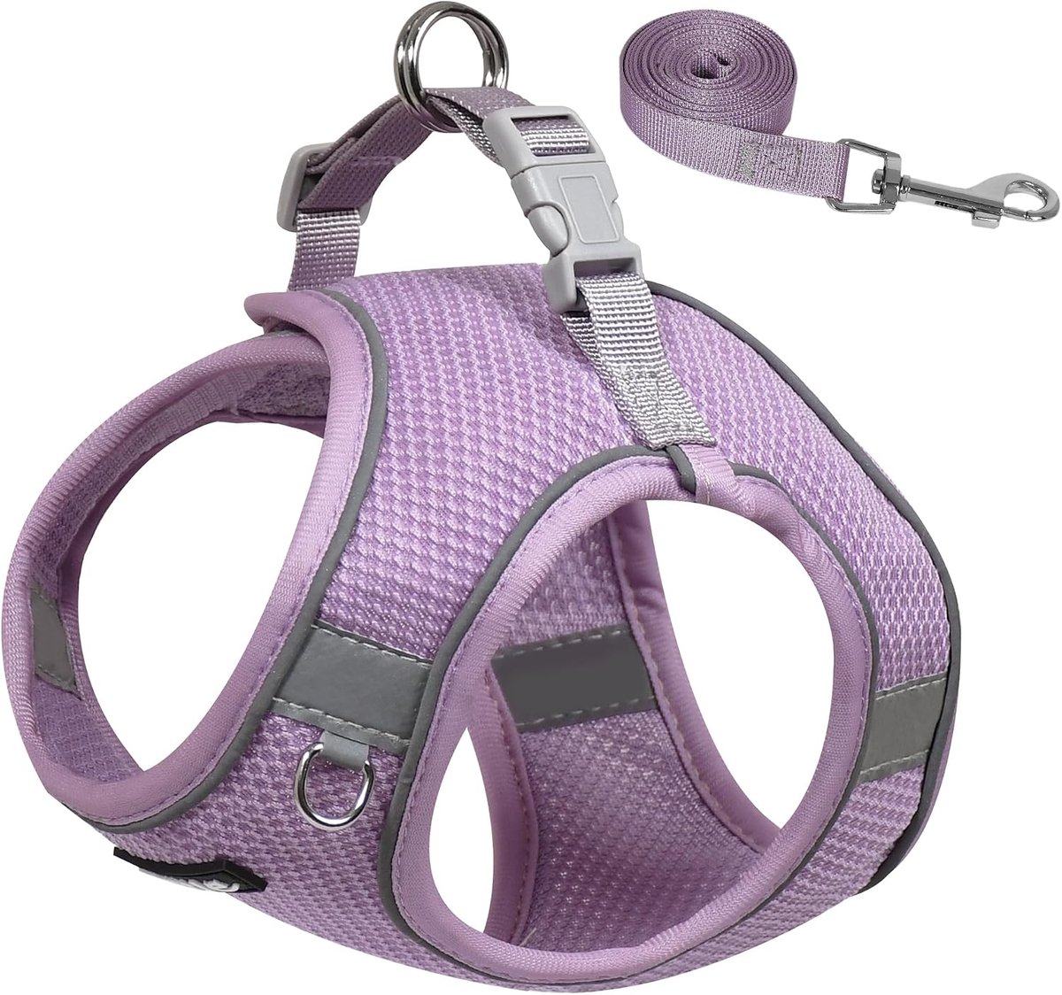 Dog Harness No Choke Over, Step in Adjustable Dog Harness with a Leash, Breathable Mesh and Quick-Release Buckle - Outdoor Walking, Training, Running for Medium Dogs Purple L