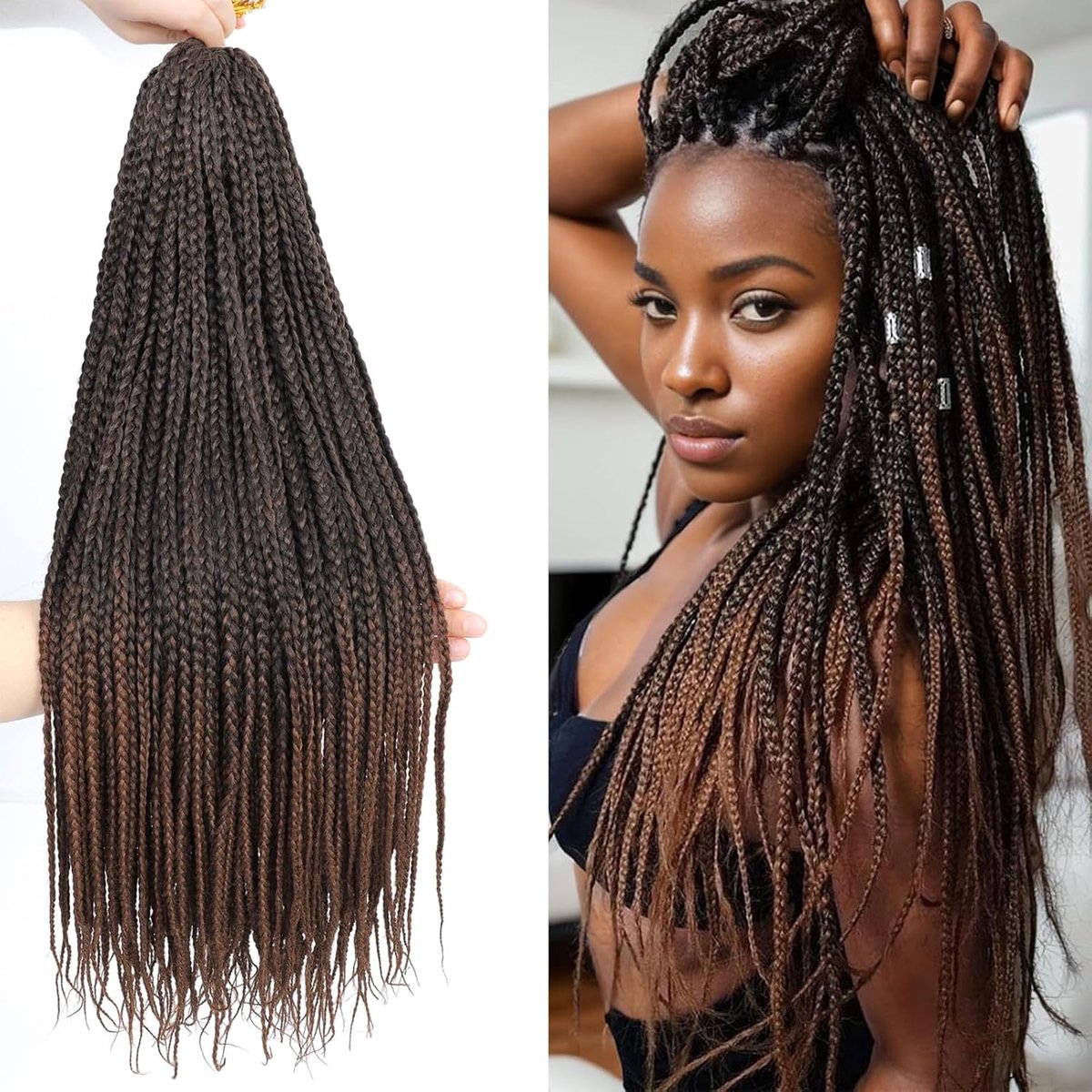 Gehaakt Haar 46 cm, 6 verpakkingen, Vlechthaarverlengingen, Voorgeluste Gehaakte Boxvlechten, Synthetisch Vlechthaar voor Zwarte Vrouwen (1B/30, 46 cm)