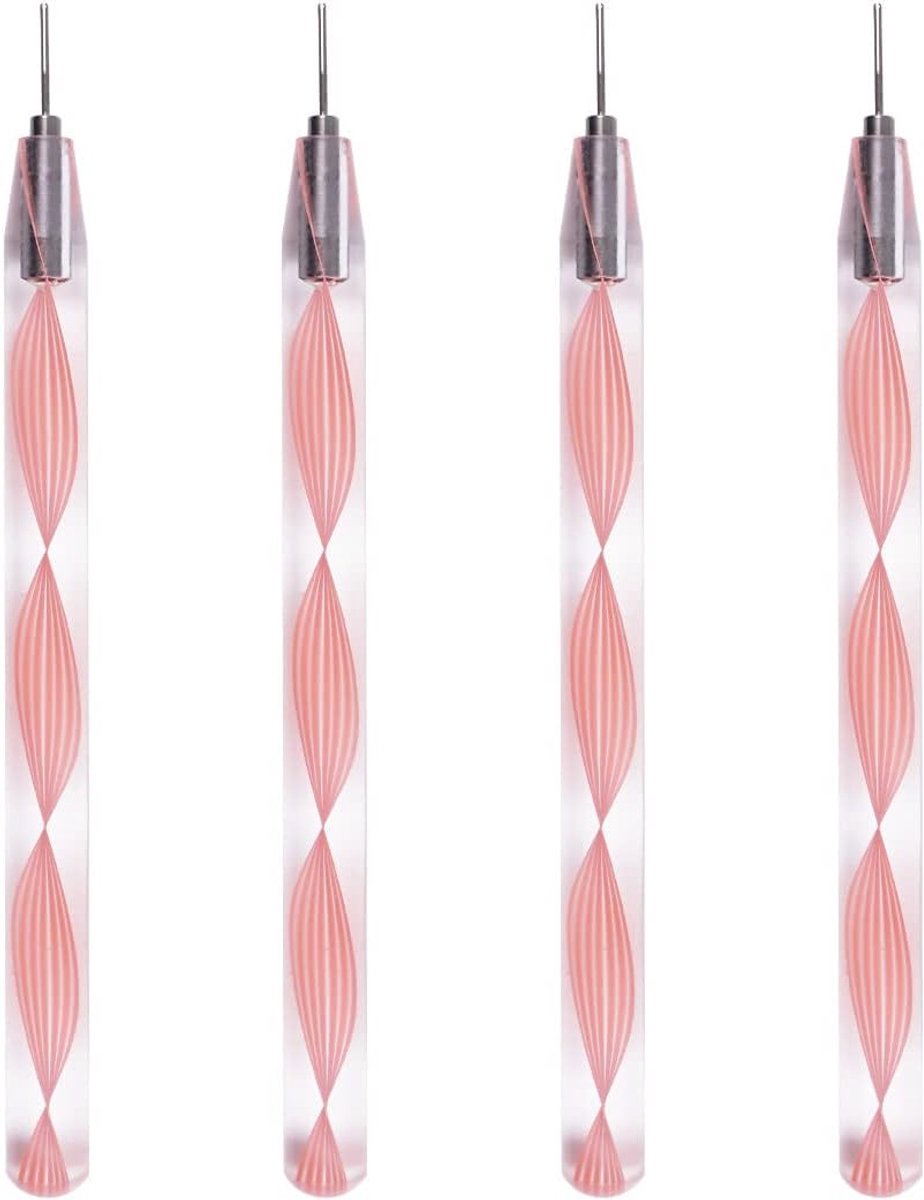 Fine Tip Quilling Tools 4-delig pakket met plastic handgreep en roestvrijstalen kop 0,8 mm (4 QT03-06T), roze handgreep