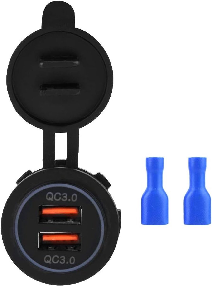 Charge QC3.0 USB-opladeraansluiting, 12V / 24V aluminium waterdichte dubbele USB-autolader Voedingsadapteruitgang voor scheepvaart, boot, motorfiets, vrachtwagen, golfkar en meer