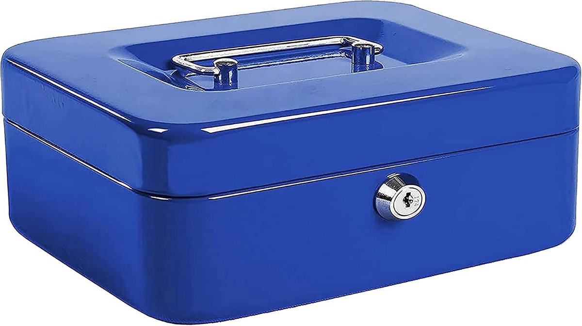 Geldcassette - Blauw - 200 x 160 x 90 mm - Kunststof met Cilinderslot - Voor Veilig Geldbewaring
