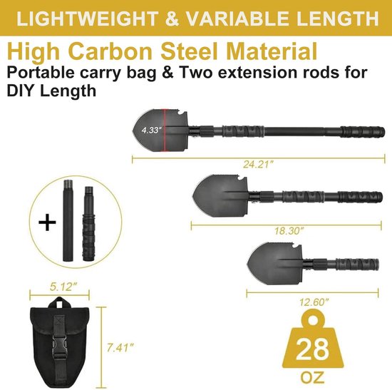 Opvouwbare draagbare schop - 24 inch - multitool met tactische heuptas - ideaal voor kamperen — afbeelding 5