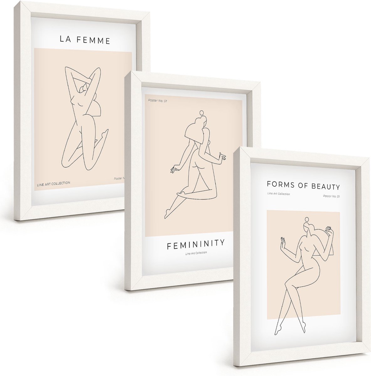 Tulup 3-Delige Schilderij Set - Lineaire silhouetten van vrouwen in minimalistische posters - 20x30 - Muurdecoratie - Interieur Decoratie