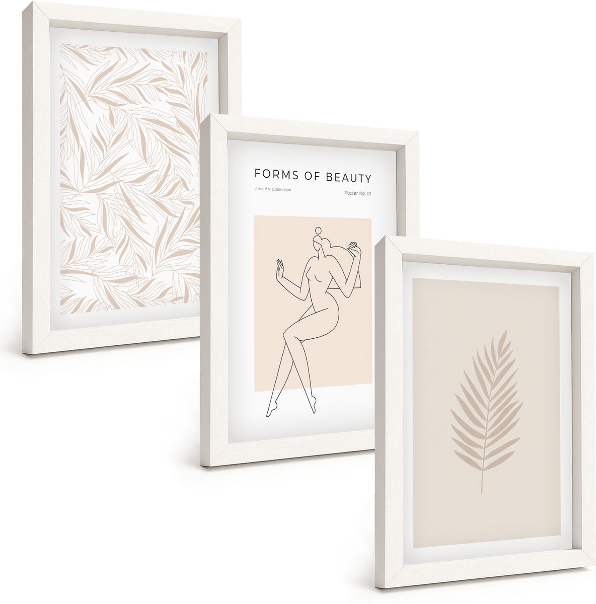 Tulup 3-Delige Schilderij Set - Minimalistische stijl met botanische motieven - 20x30 - Muurdecoratie - Wanddecoratie - Slaapkamer