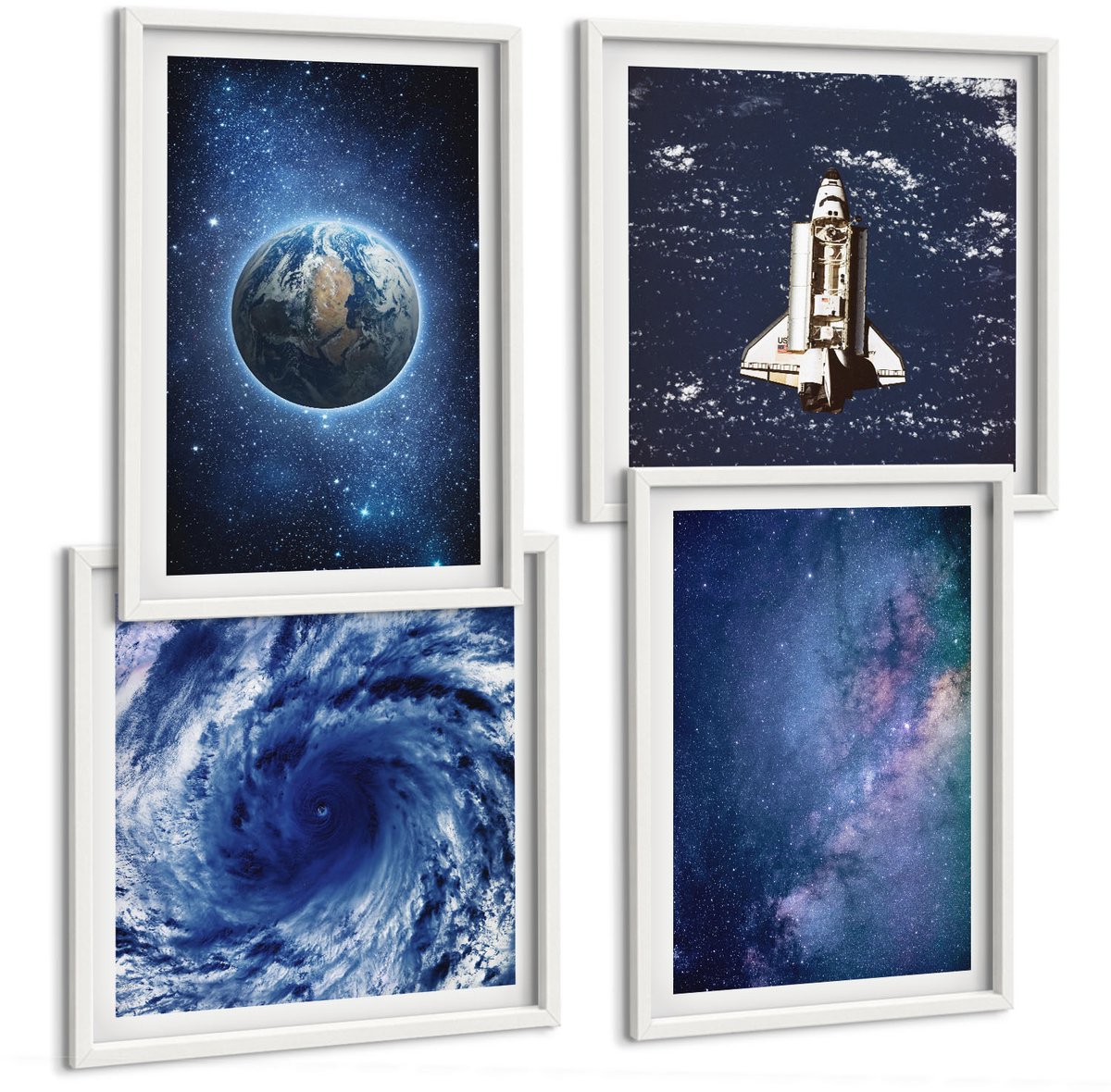 Tulup 4-Delige Schilderij Set - Aarde in een ruimtestorm en sterrenstelsel - 40x40 en 40x60 - Wanddecoratie - Schilderijen Set - Interieur - Interieur Decoratie