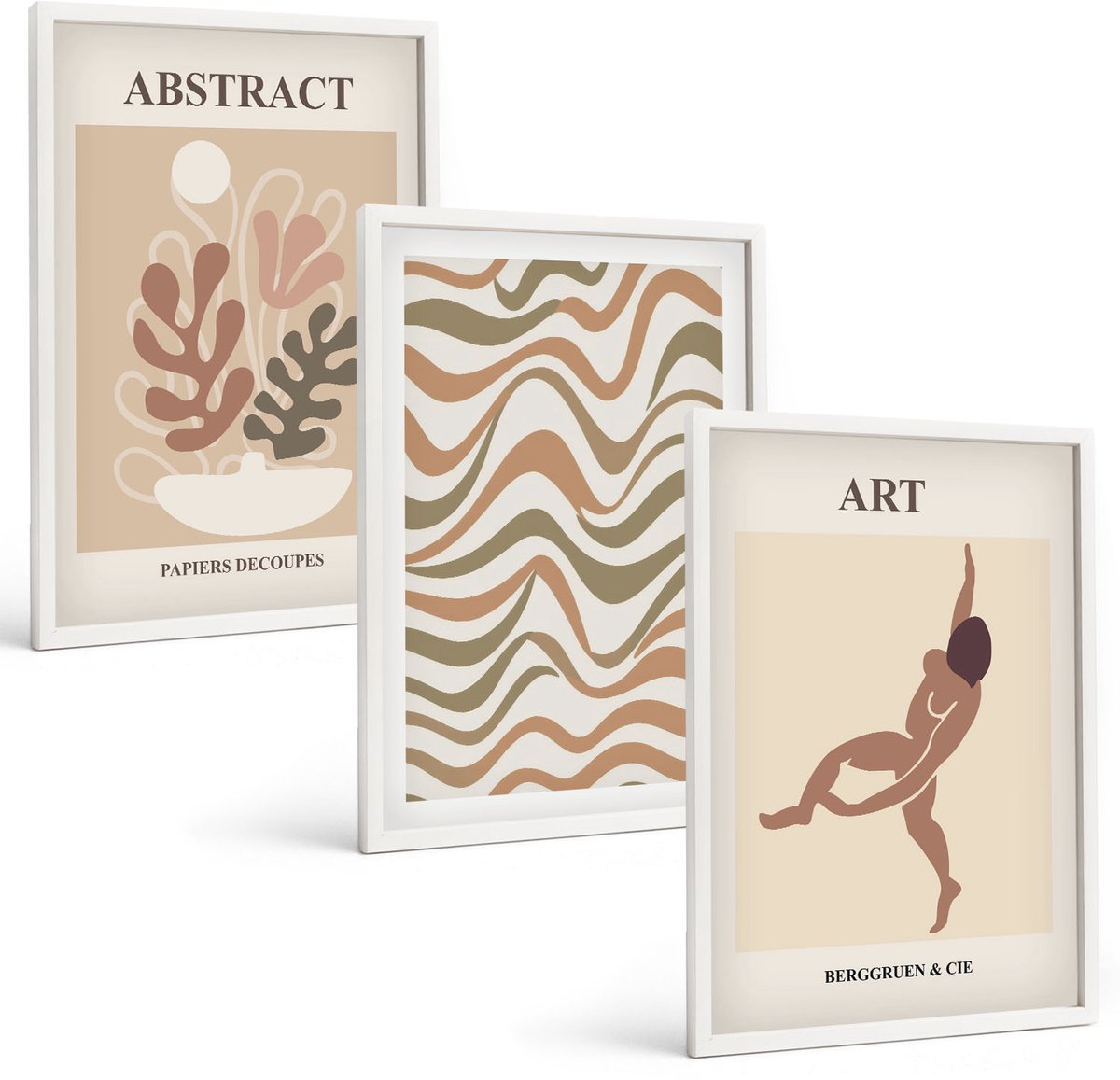 Tulup 3-Delige Schilderij Set - Matisse Boho Abstracte Vormen en Patronen - 40x60 - Decoratieve Schilderijen - Wanddecoratie - Hal - Stijlvolle Muurdecoratie
