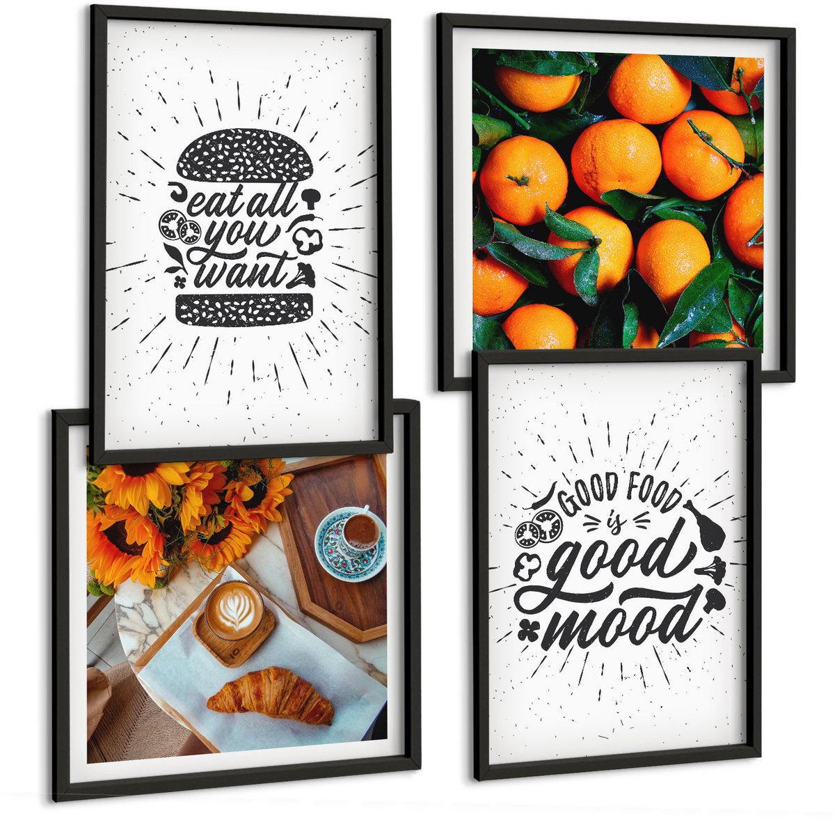 Tulup 4-Delige Schilderij Set - Keukenmotieven en sappige sinaasappels - 40 x 40 cm en 40 x 60 cm - Moderne Wanddecoratie - Slaapkamer - Stijlvolle Muurdecoratie