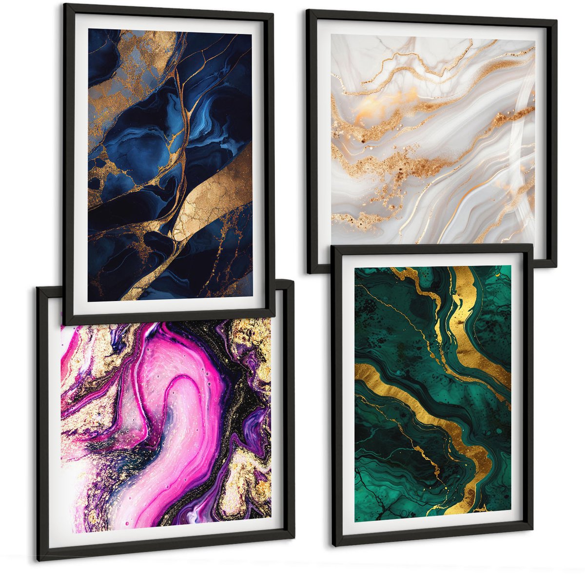 Tulup 4-Delige Schilderij Set - Abstracte marmer- en gemengde kleurpatronen - 40 x 40 cm en 40 x 60 cm - Wanddecoratie - Schilderijen Set - Kantoor - Interieur Decoratie