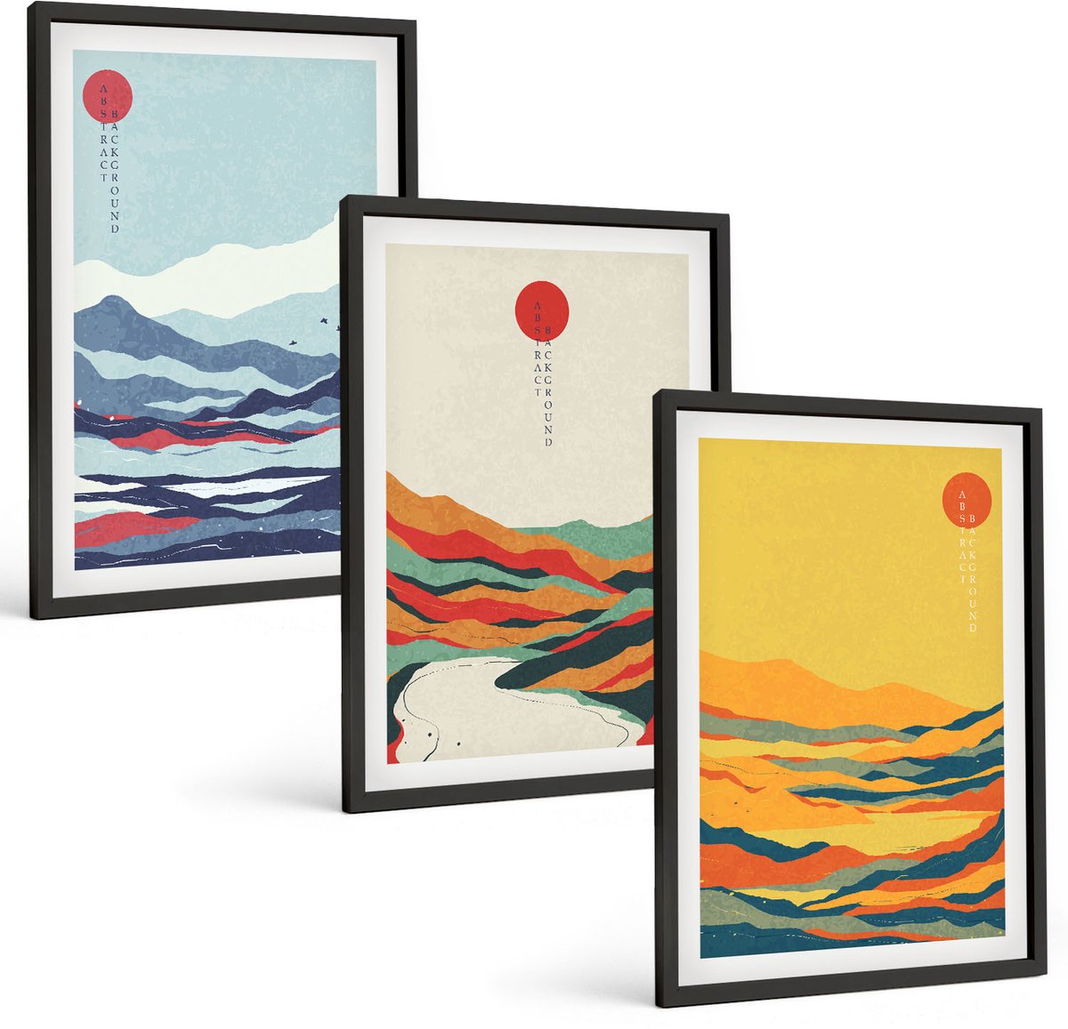 Tulup 4-Delige Schilderij Set - Kleurrijke abstracte berg- en rivierlandschappen - 40 x 60 cm - Muurdecoratie - Decoratieve Schilderijen - Wohnzimmer - Interieur Decoratie