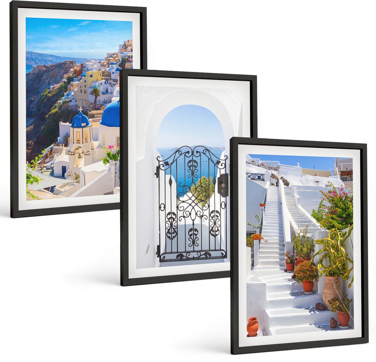 Tulup 4-Delige Schilderij Set - Uitzichten op Santorini en de Griekse architectuur van de stad Oia. - 40 x 60 cm - Wanddecoratie - Schilderijen Set - Kantoor - Moderne Wanddecoratie
