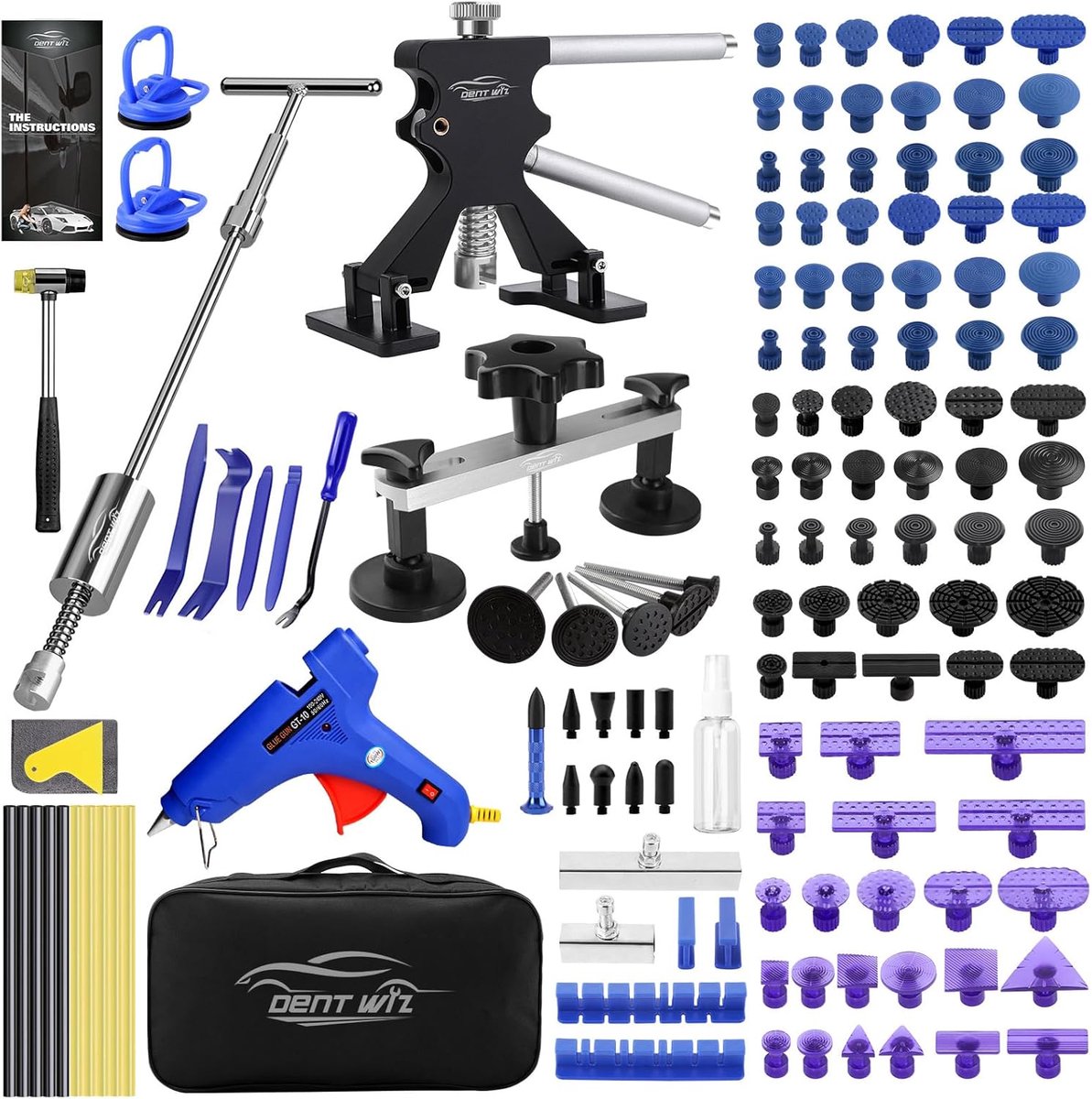 Dentschade reparatieset - PDR gereedschap met hamer en lifter - Inclusief lijmpistool en pads