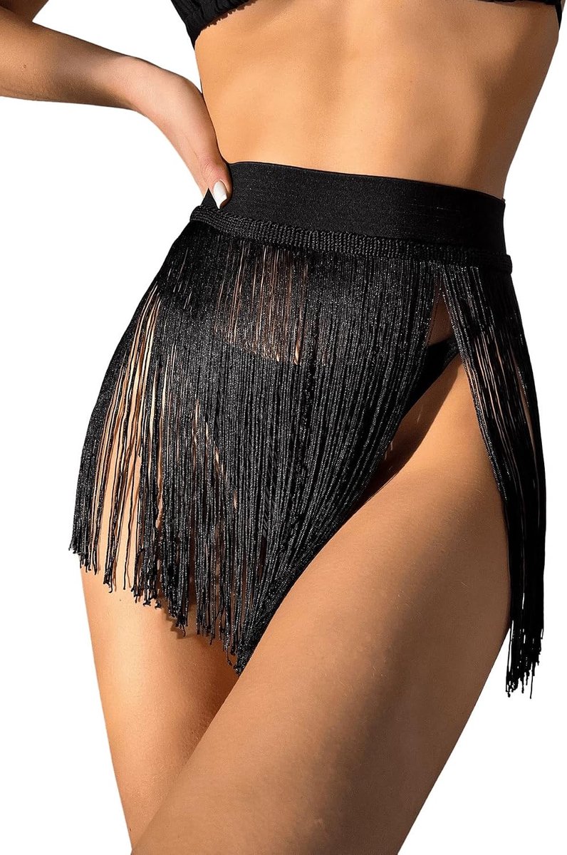 GORGLITTER Women's Tassel Skirt Fringe Skirt Cinch Waist Belt Punk Gothic Cover-up Party Skirt Festive Skirt Fringe - ShopVlot