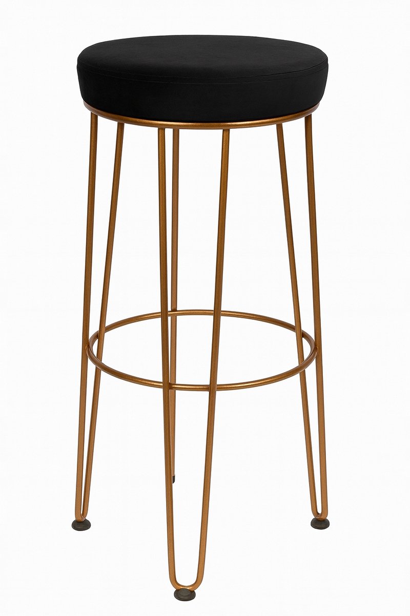 Barkruk 75cm Koper/Metaal Zwart Velours Zitting