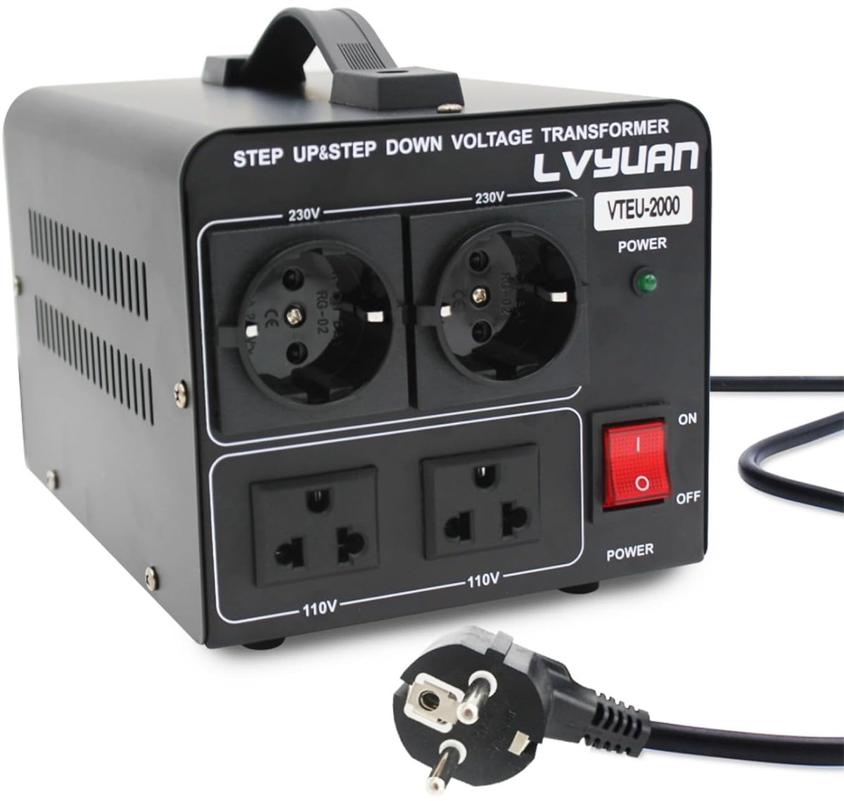 Voltageconverter 2000 VA - Transformator 220 V/110 V - Spanning omzetten - Perfect voor internationaal gebruik - ShopVlot
