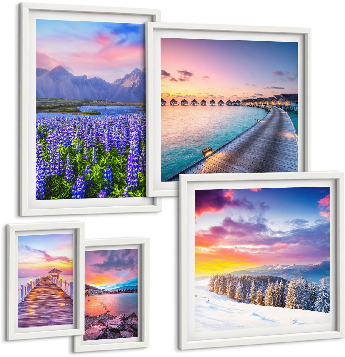 Tulup 4-Delige Schilderij Set - Natuurlijke landschappen met schilderachtige berggezichten - 50 x 50 cm, 20 x 30 cm en 40 x 60 cm - Stijlvolle Muurdecoratie - Kantoor - Moderne Wanddecoratie