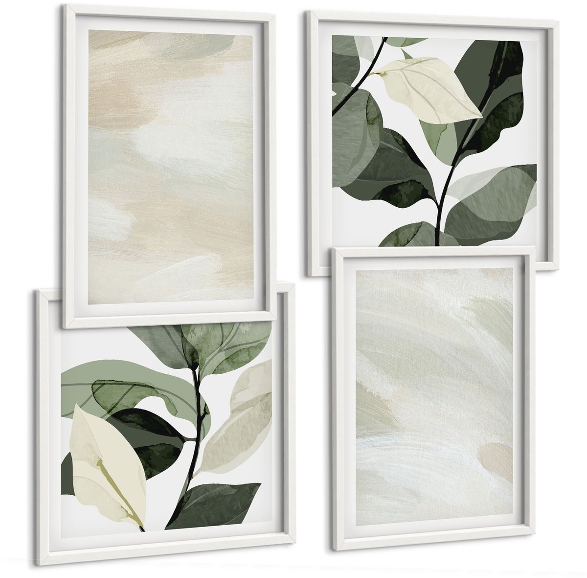 Tulup 4-Delige Schilderij Set - Heldere abstracte schilderijen op canvas, delicate boho-stijl - 40x40 en 40x60 - Muurdecoratie - Wanddecoratie - Hal - Interieur Decoratie