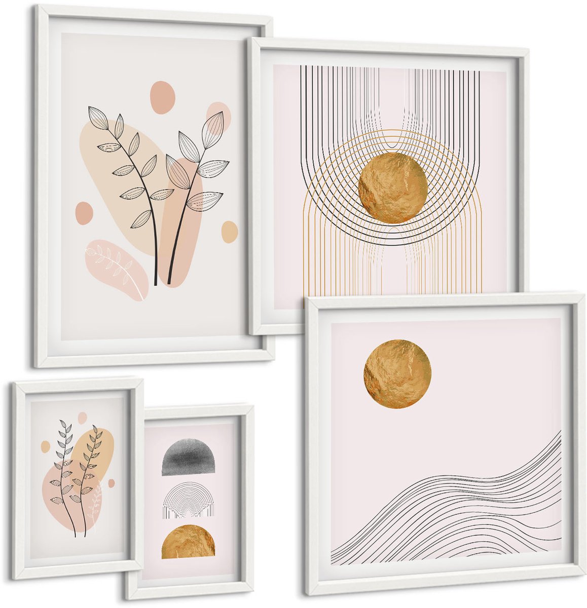 Tulup 4-Delige Schilderij Set - Stijlvolle decoraties in een minimalistisch design met planten. - 50 x 50 cm, 20 x 30 cm en 40 x 60 cm - Wanddecoratie - Muurdecoratie - Woonkamer - Moderne Wanddecoratie