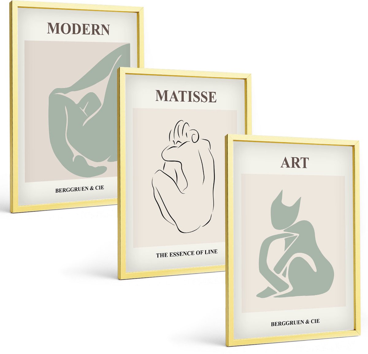TULUP 4-Delige Schilderij Set - Abstracte figuren in pasteltinten van Henri Matisse - 40 x 60 cm - Decoratieve Schilderijen - Woonkamer - Interieur Gouden lijst