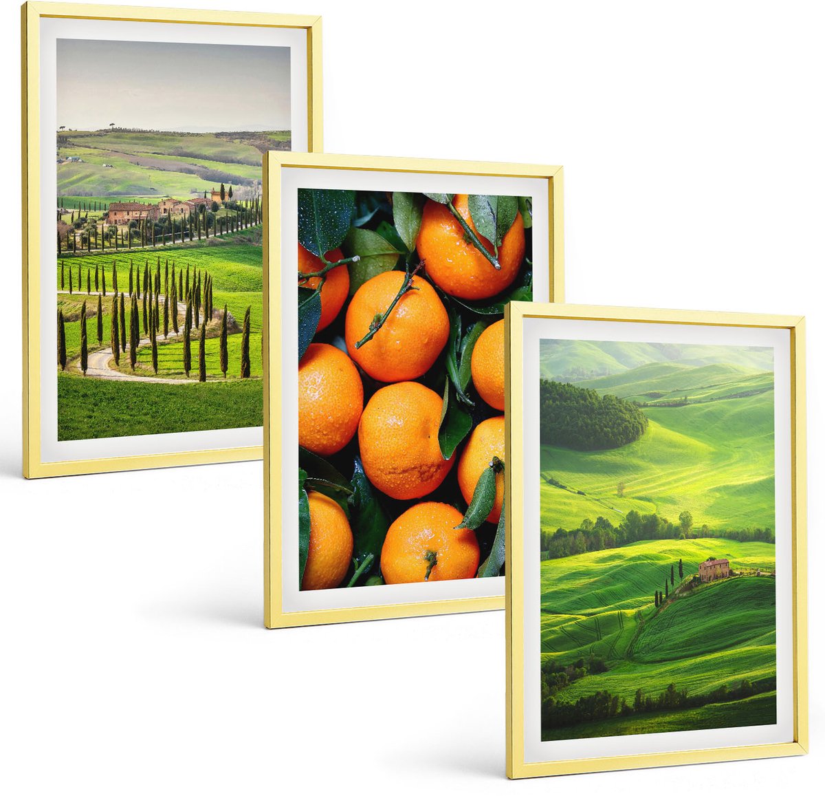TULUP 4-Delige Schilderij Set - Italiaans plattelandslandschap met sinaasappelbomen en natuur - 40 x 60 cm - Decoratieve Schilderijen - Woonkamer - Interieur Gouden lijst